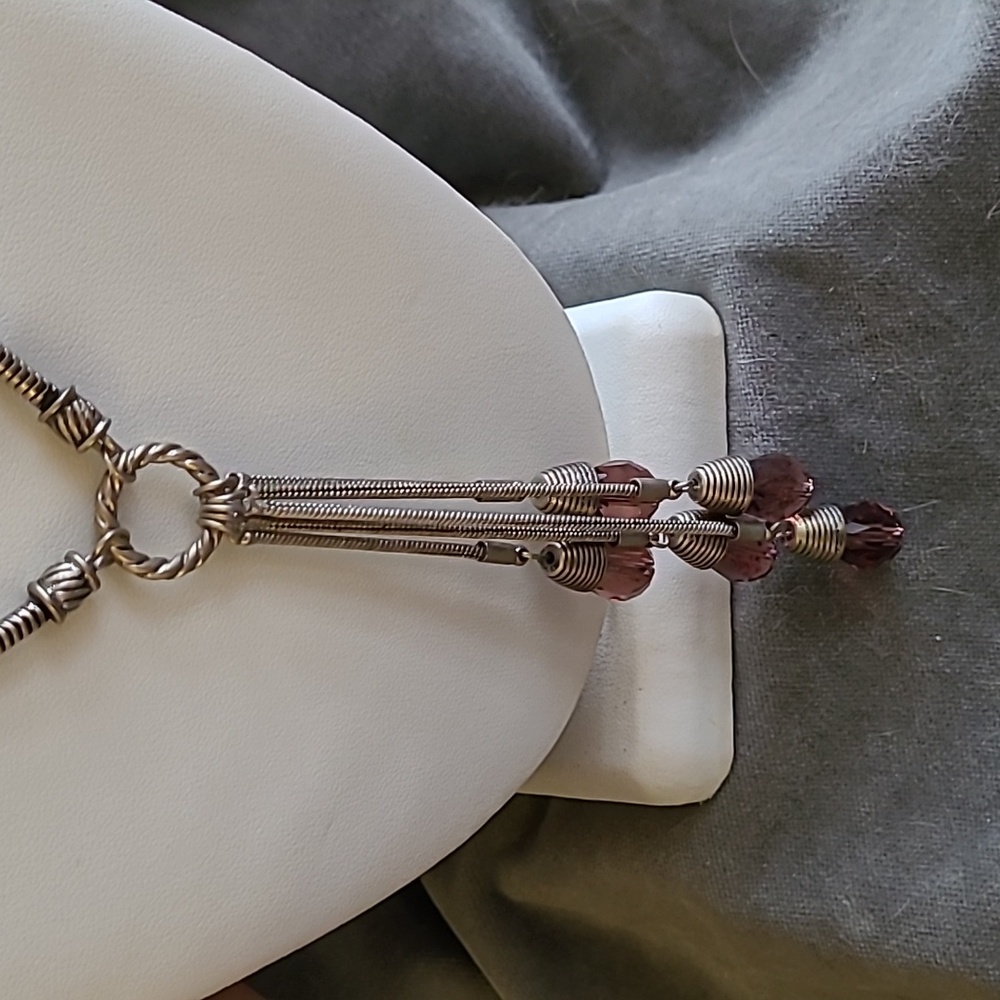 2/$22 Mexx signed Purple crystal multidrop silvertone necklace